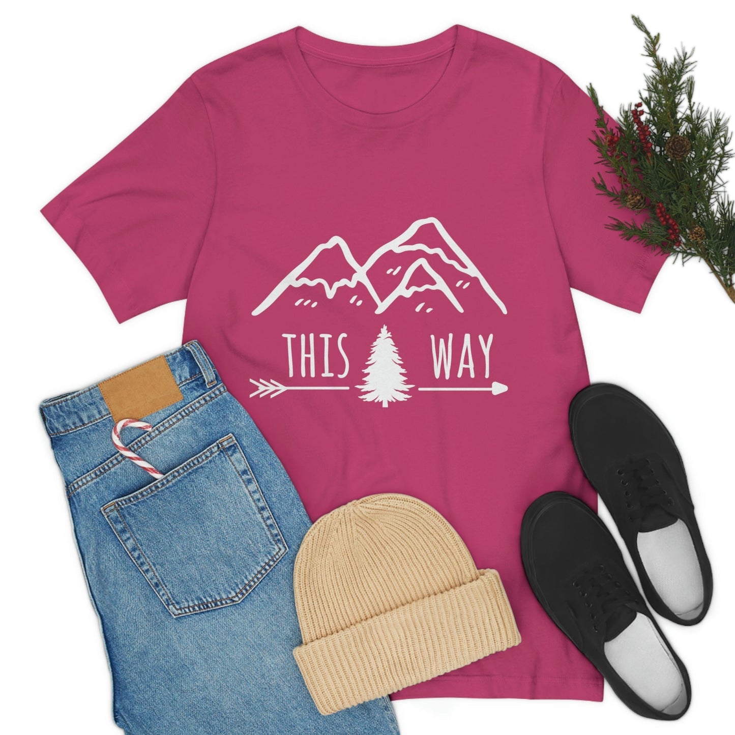 This Way Adventure Begins Vacation Landscape Explore Unisex Jersey Short Sleeve T-Shirt Ichaku [Perfect Gifts Selection]