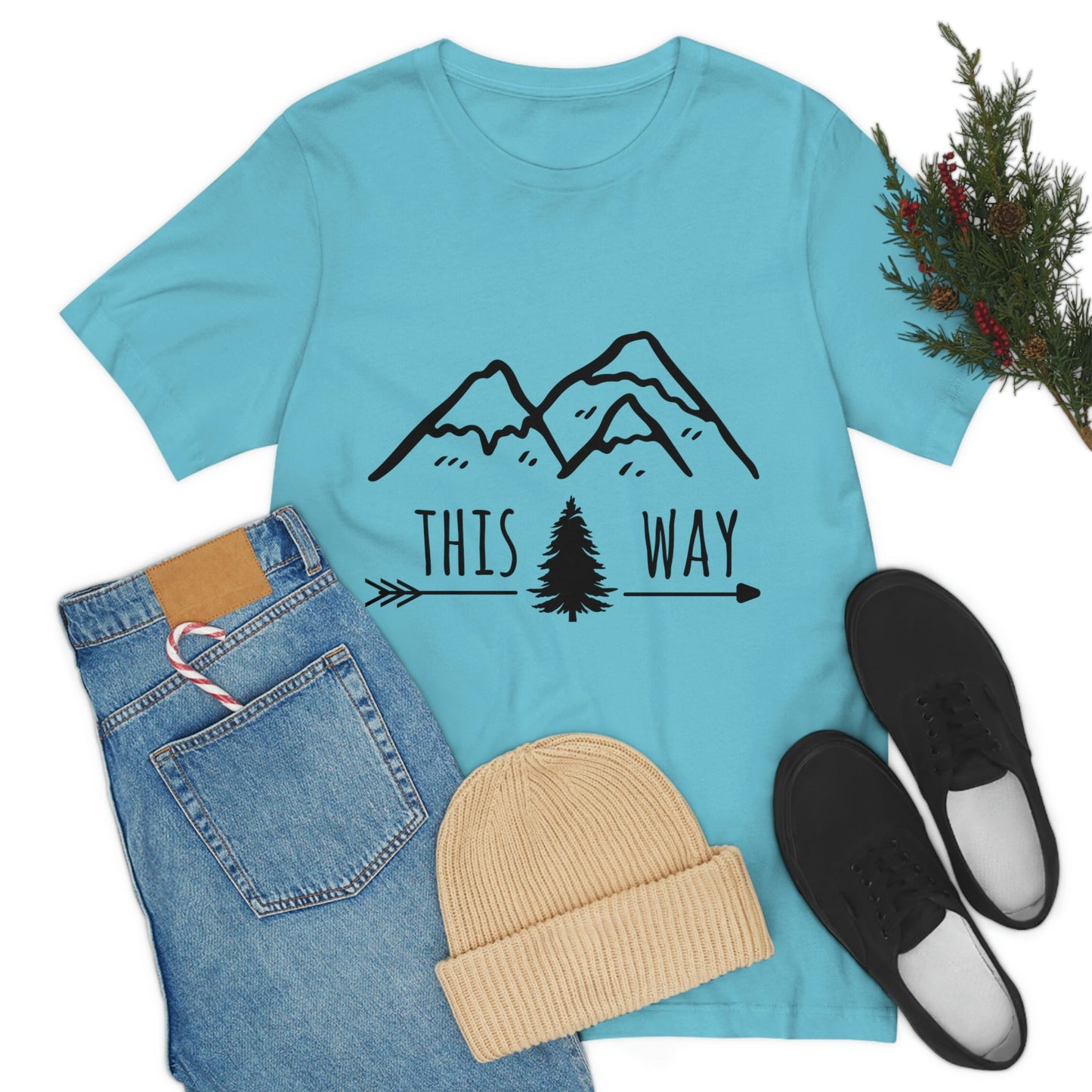 This Way Adventure Begins Vacation Landscape Explore Unisex Jersey Short Sleeve T-Shirt Ichaku [Perfect Gifts Selection]