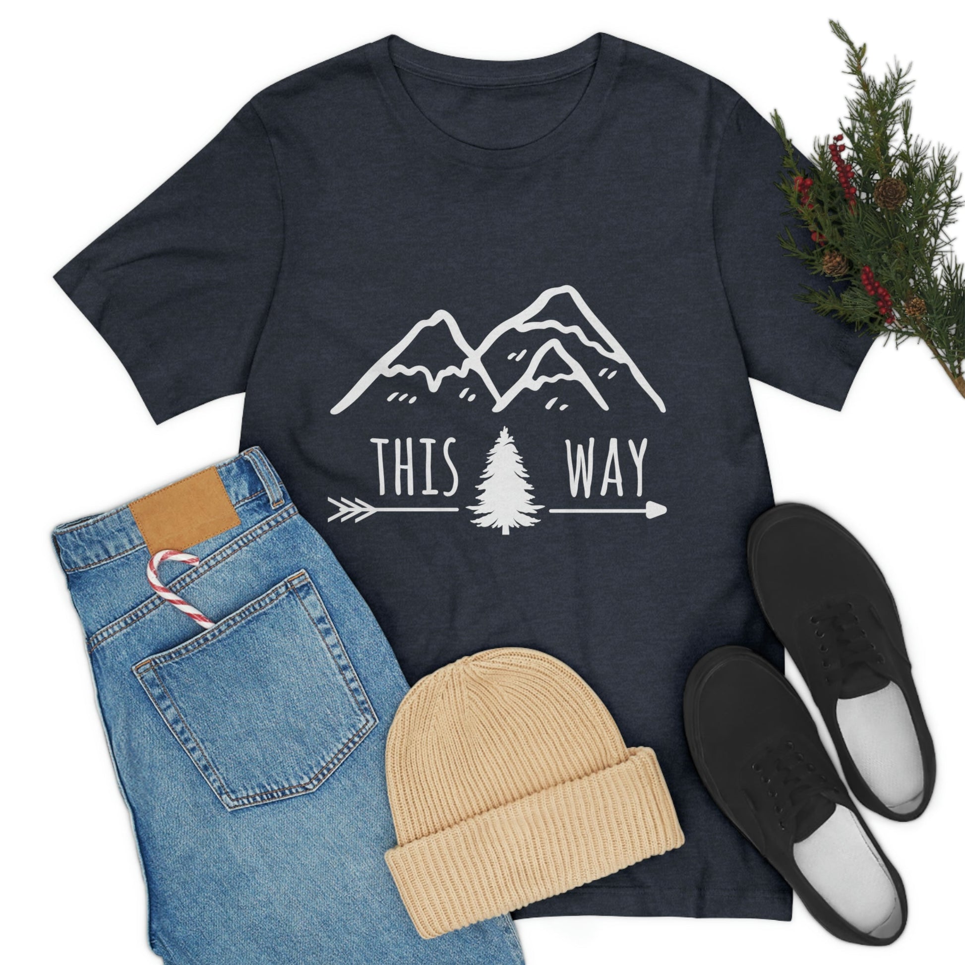 This Way Adventure Begins Vacation Landscape Explore Unisex Jersey Short Sleeve T-Shirt Ichaku [Perfect Gifts Selection]