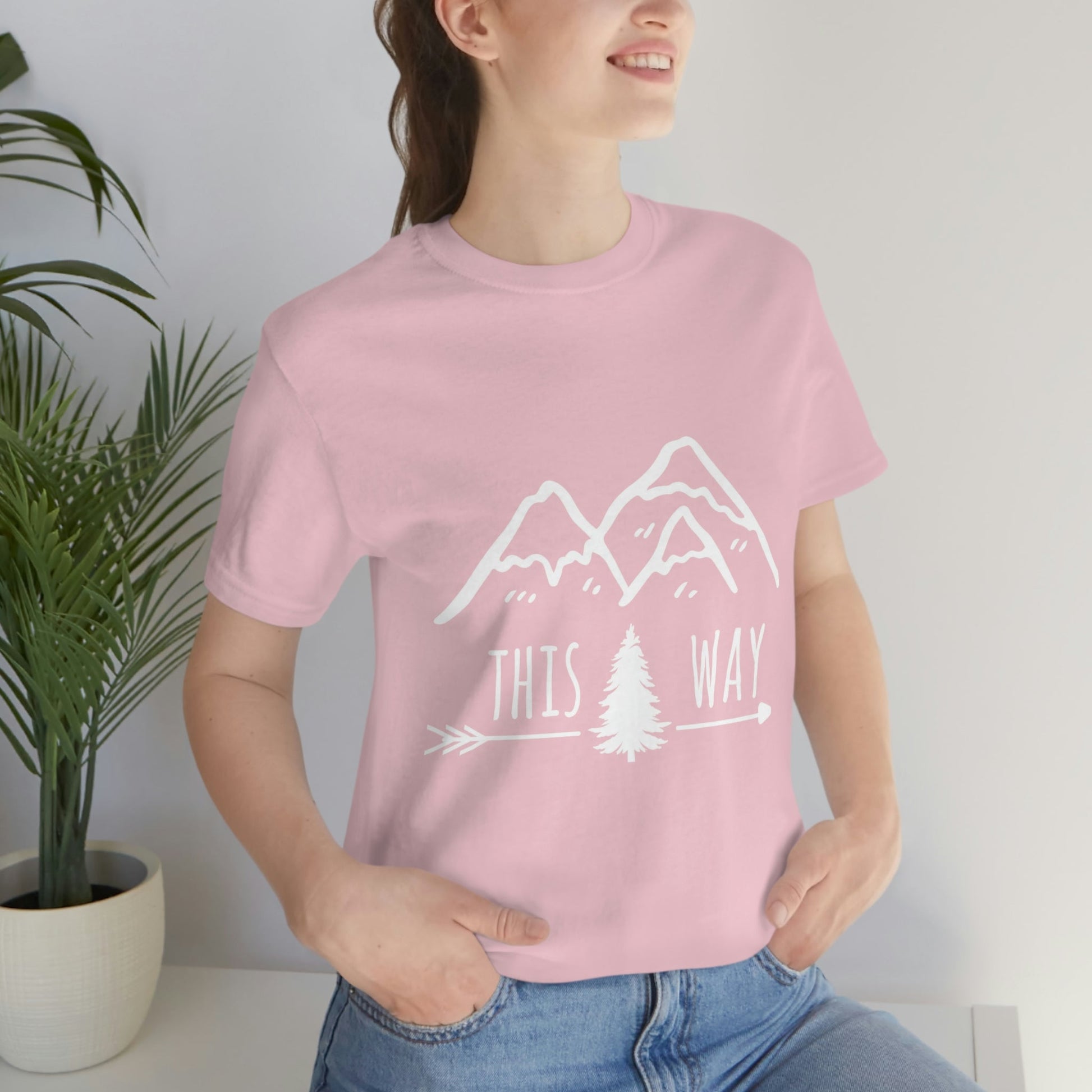 This Way Adventure Begins Vacation Landscape Explore Unisex Jersey Short Sleeve T-Shirt Ichaku [Perfect Gifts Selection]