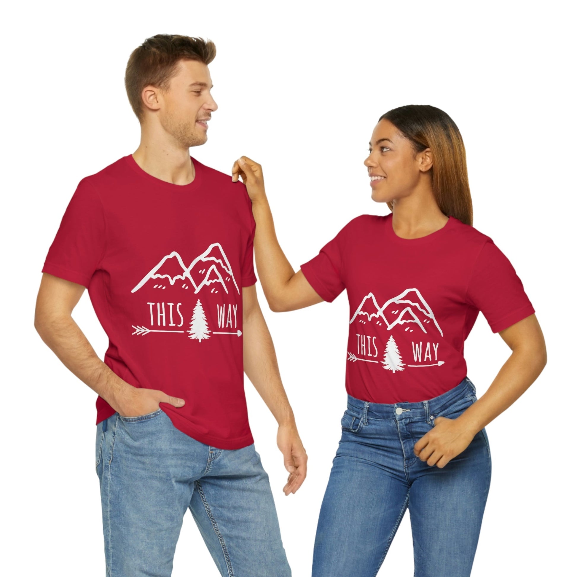 This Way Adventure Begins Vacation Landscape Explore Unisex Jersey Short Sleeve T-Shirt Ichaku [Perfect Gifts Selection]