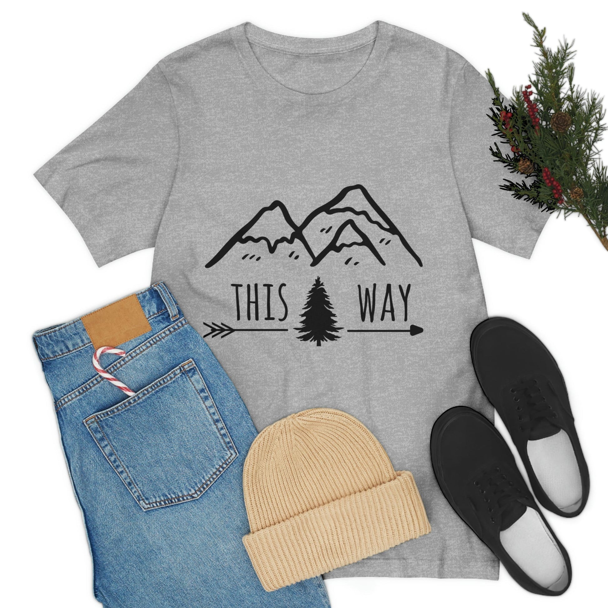 This Way Adventure Begins Vacation Landscape Explore Unisex Jersey Short Sleeve T-Shirt Ichaku [Perfect Gifts Selection]