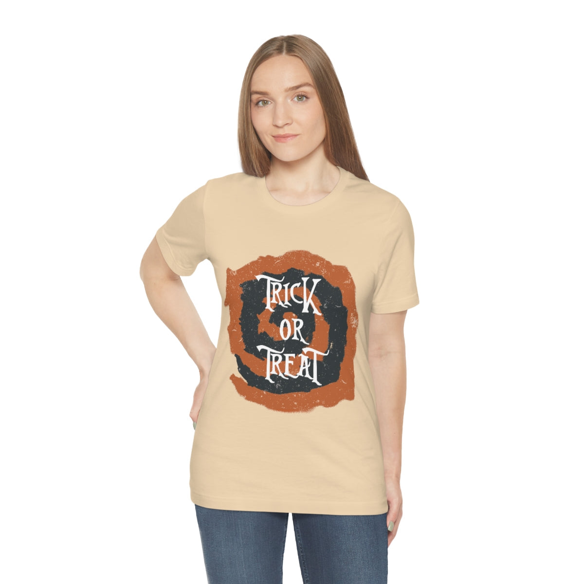 Trick Or Treat Halloween October Text Slogan Unisex Jersey Short Sleeve T-Shirt Ichaku [Perfect Gifts Selection]