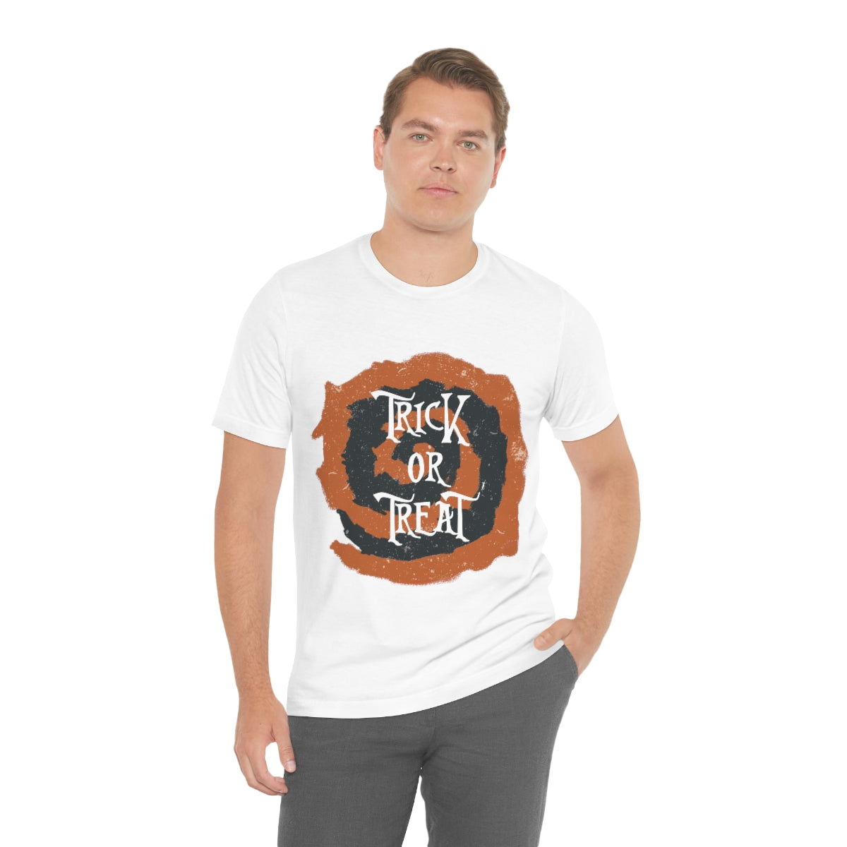 Trick Or Treat Halloween October Text Slogan Unisex Jersey Short Sleeve T-Shirt Ichaku [Perfect Gifts Selection]