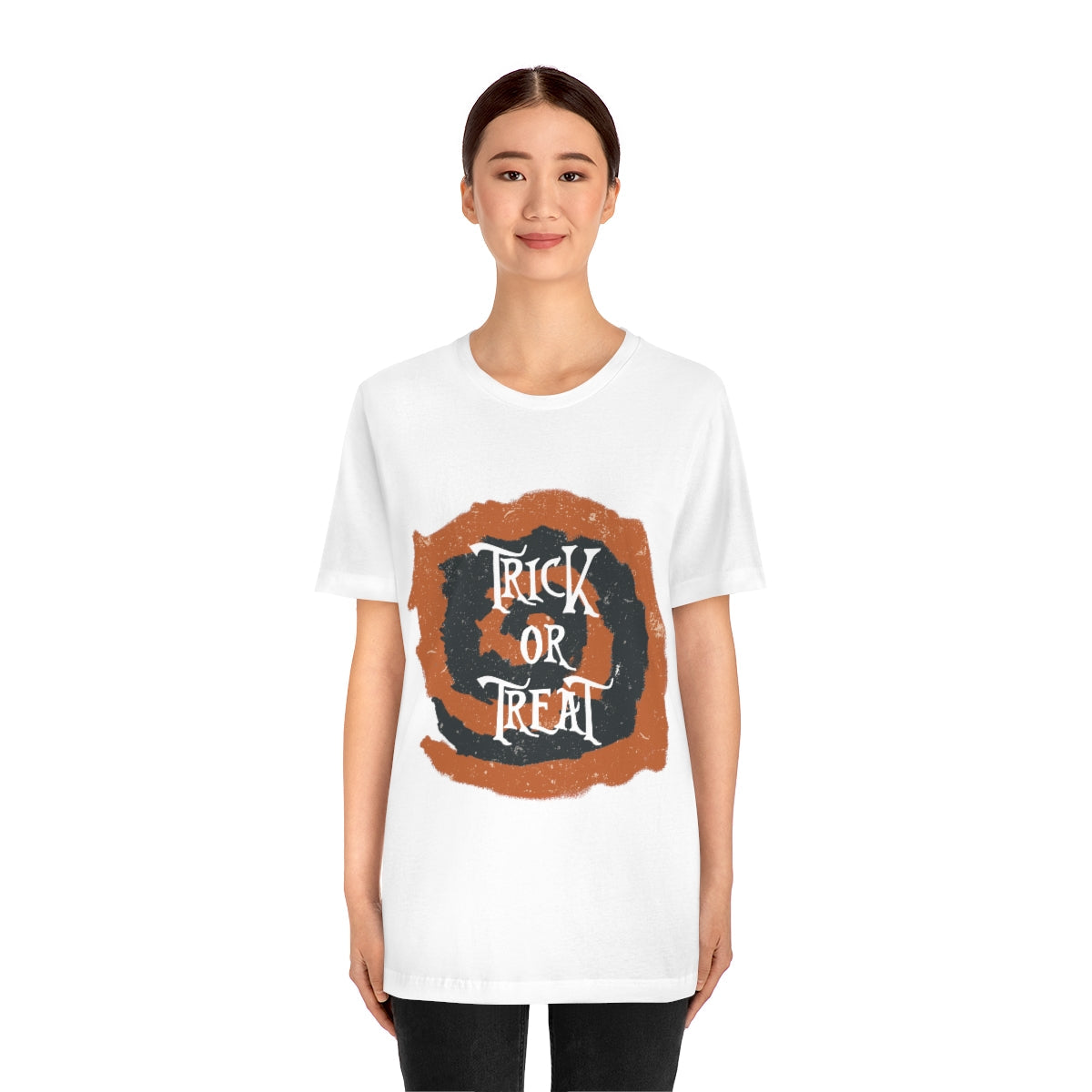 Trick Or Treat Halloween October Text Slogan Unisex Jersey Short Sleeve T-Shirt Ichaku [Perfect Gifts Selection]