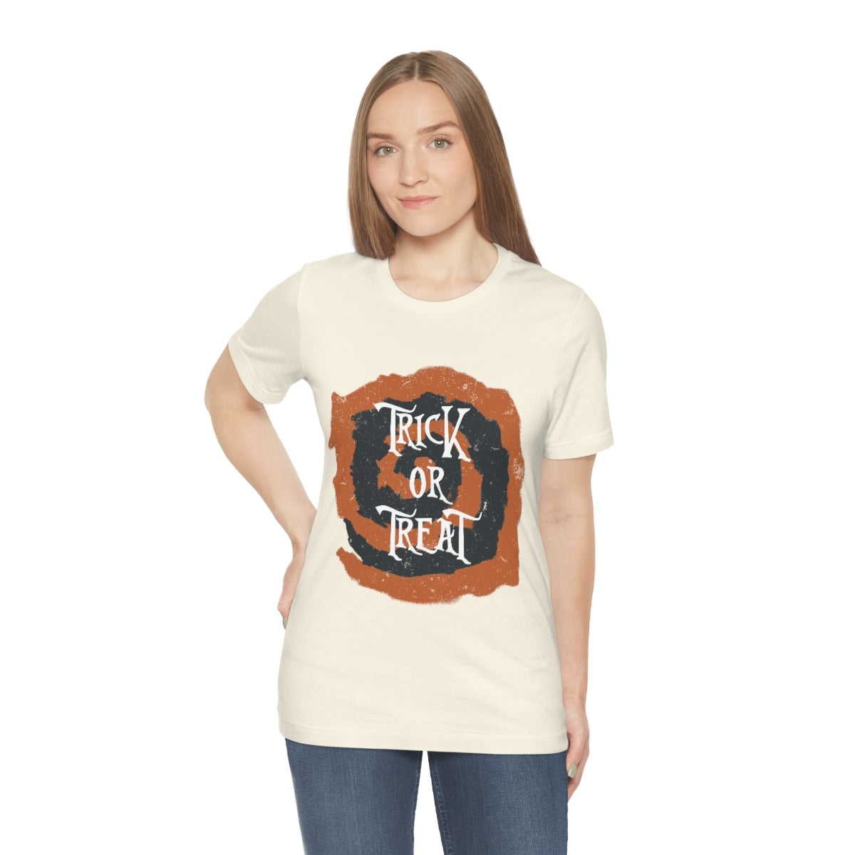 Trick Or Treat Halloween October Text Slogan Unisex Jersey Short Sleeve T-Shirt Ichaku [Perfect Gifts Selection]