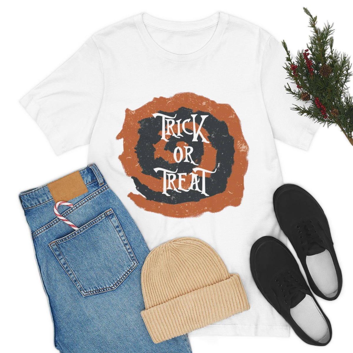 Trick Or Treat Halloween October Text Slogan Unisex Jersey Short Sleeve T-Shirt Ichaku [Perfect Gifts Selection]