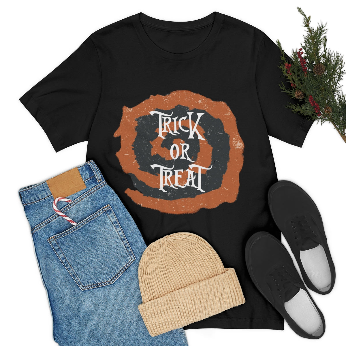 Trick Or Treat Halloween October Text Slogan Unisex Jersey Short Sleeve T-Shirt Ichaku [Perfect Gifts Selection]