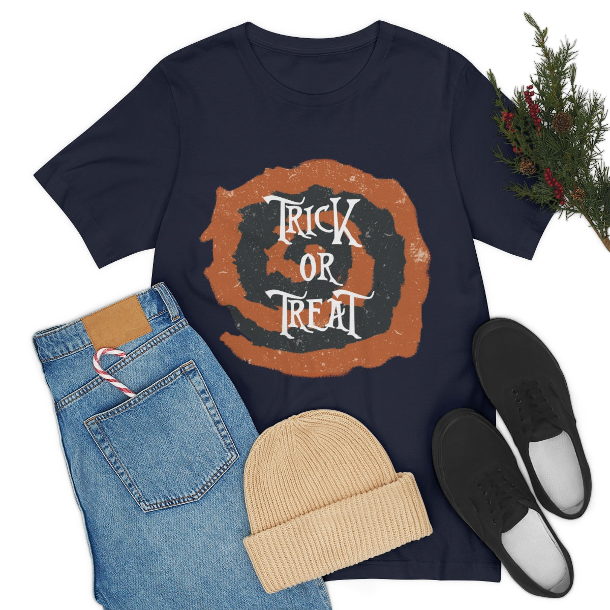 Trick Or Treat Halloween October Text Slogan Unisex Jersey Short Sleeve T-Shirt Ichaku [Perfect Gifts Selection]