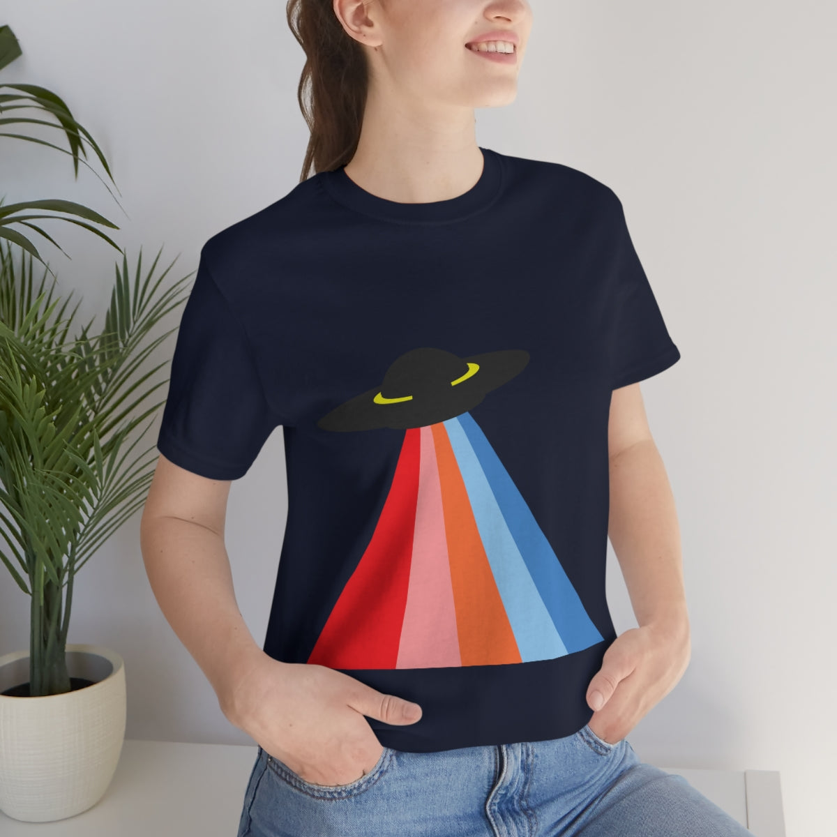 UFO Poster Minimal Art Aliens Arrival Unisex Jersey Short Sleeve T-Shirt Ichaku [Perfect Gifts Selection]