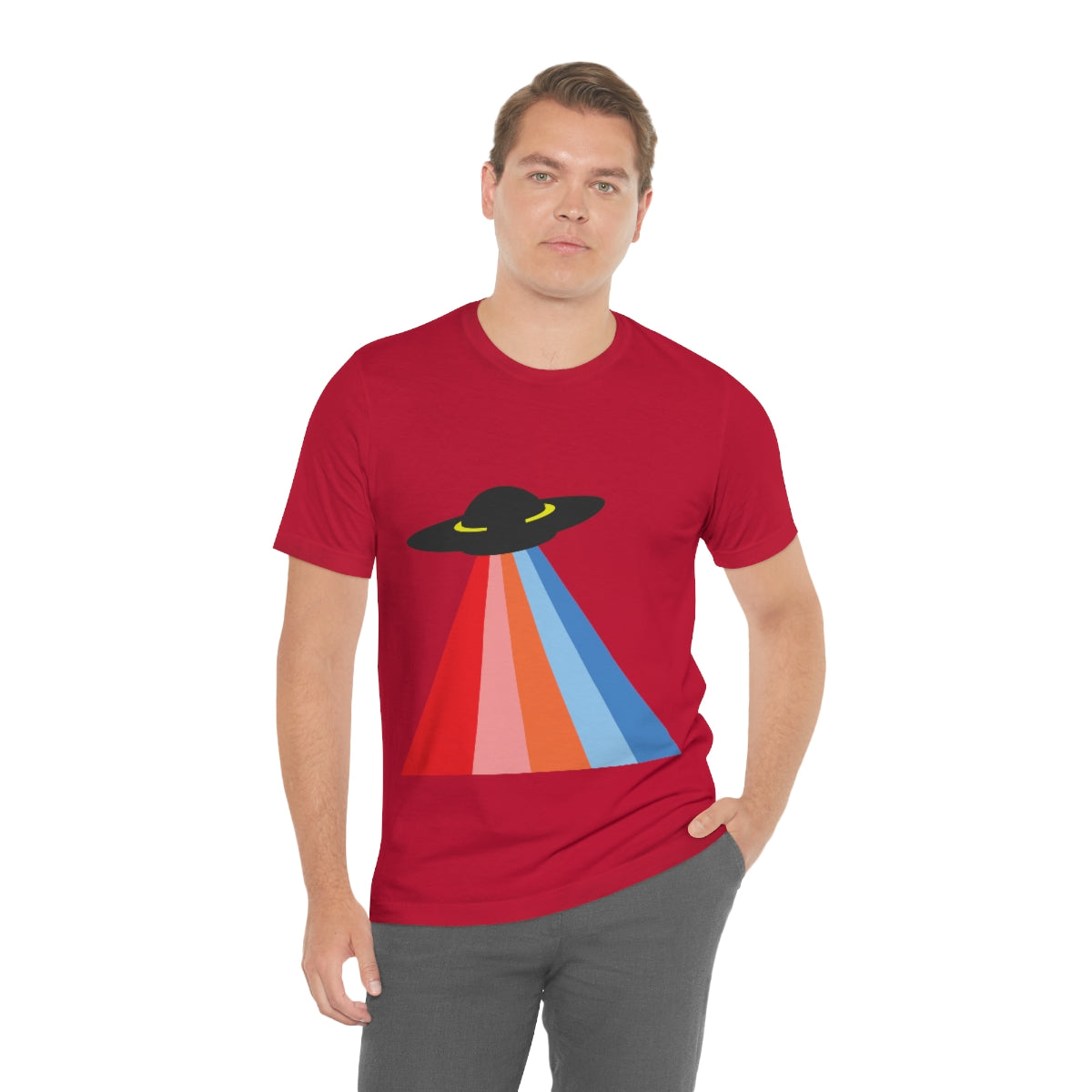 UFO Poster Minimal Art Aliens Arrival Unisex Jersey Short Sleeve T-Shirt Ichaku [Perfect Gifts Selection]