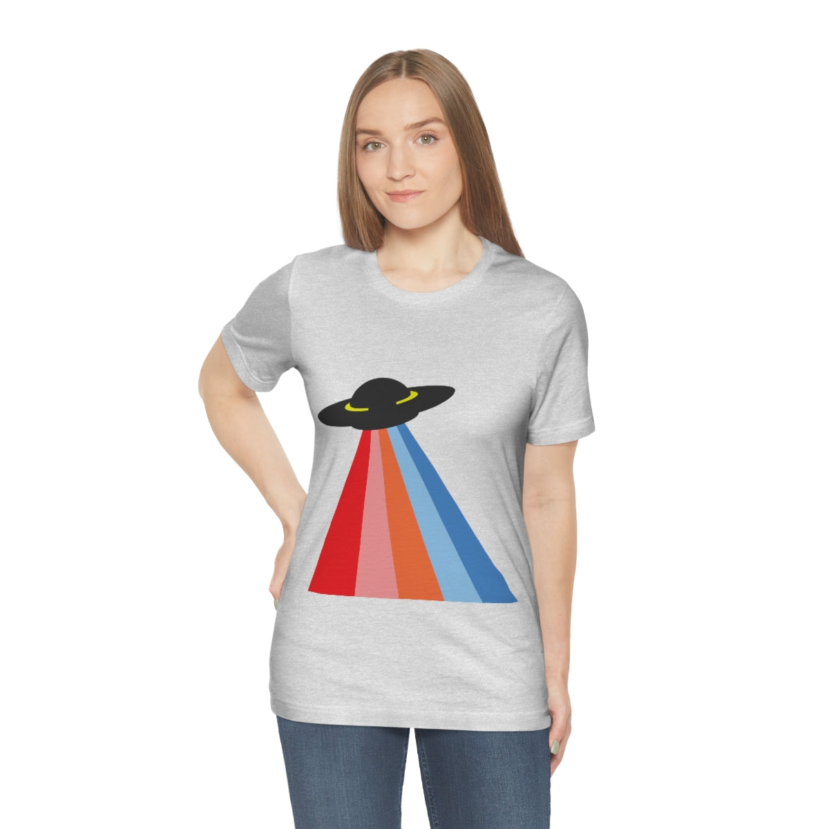 UFO Poster Minimal Art Aliens Arrival Unisex Jersey Short Sleeve T-Shirt Ichaku [Perfect Gifts Selection]