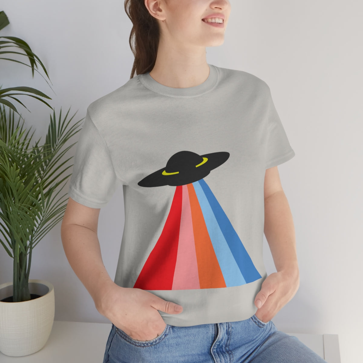 UFO Poster Minimal Art Aliens Arrival Unisex Jersey Short Sleeve T-Shirt Ichaku [Perfect Gifts Selection]