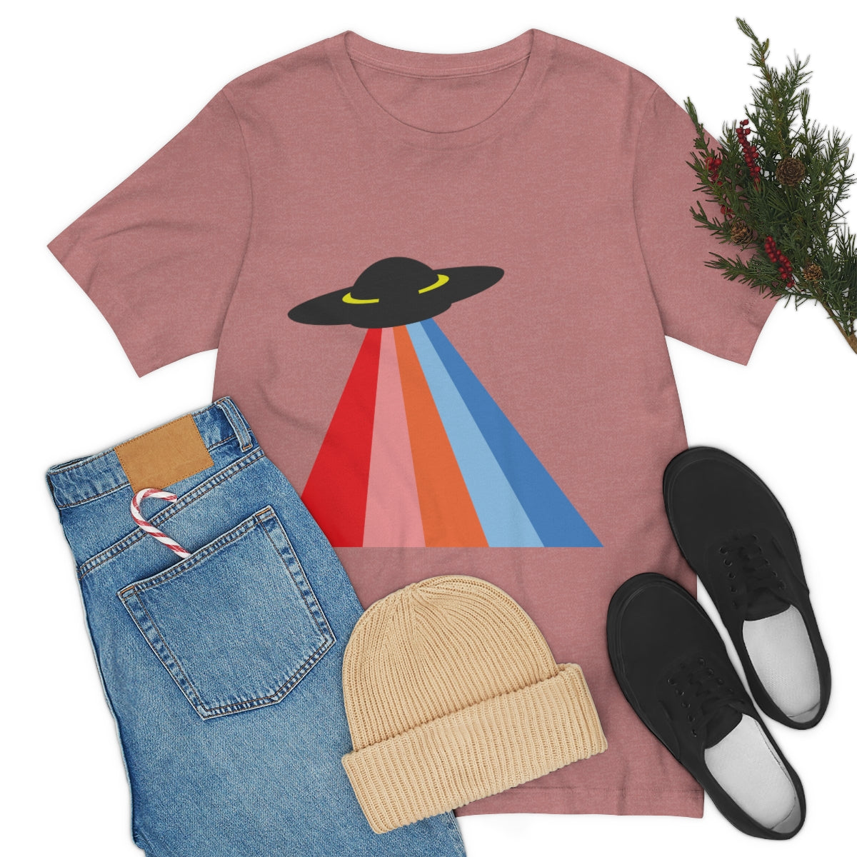 UFO Poster Minimal Art Aliens Arrival Unisex Jersey Short Sleeve T-Shirt Ichaku [Perfect Gifts Selection]