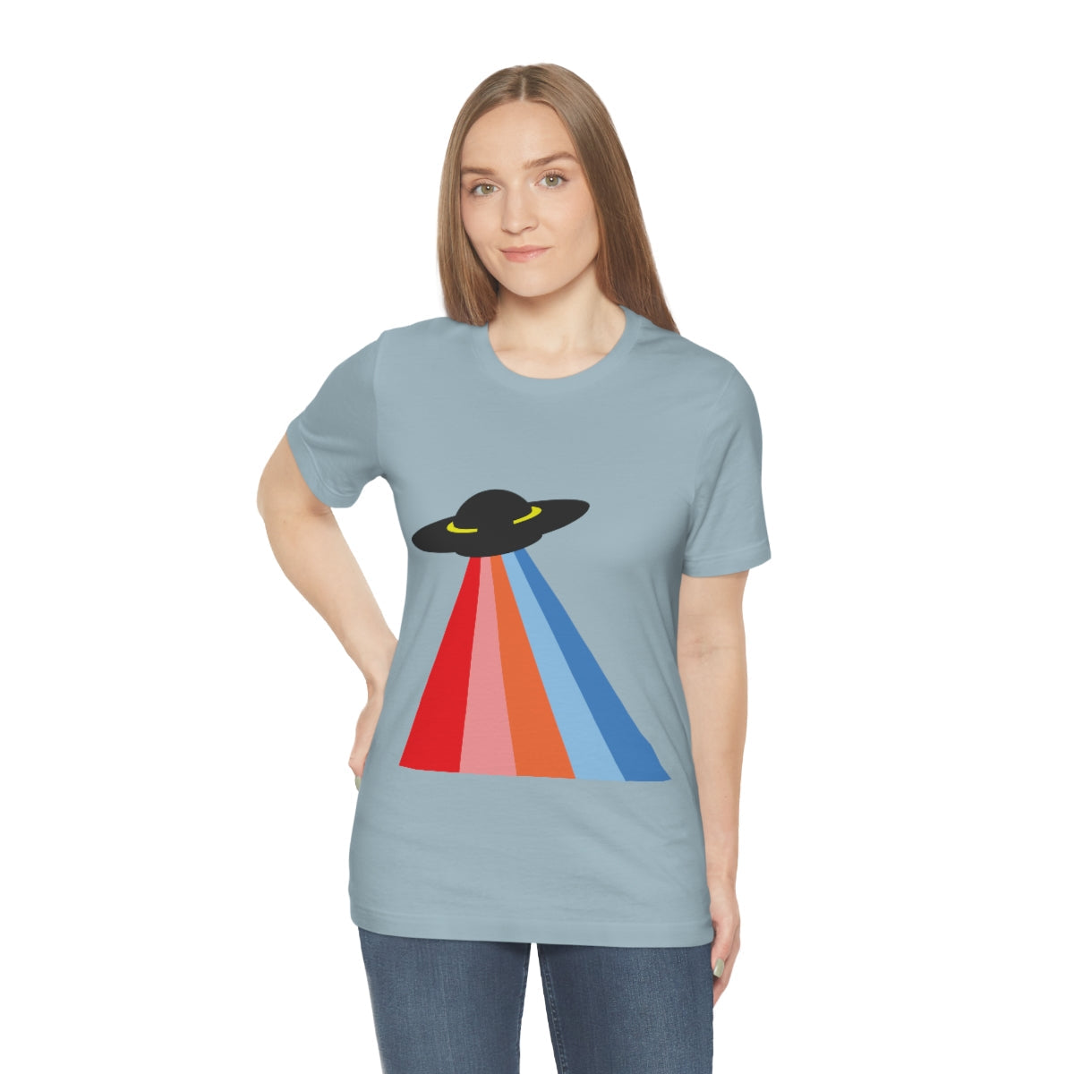 UFO Poster Minimal Art Aliens Arrival Unisex Jersey Short Sleeve T-Shirt Ichaku [Perfect Gifts Selection]