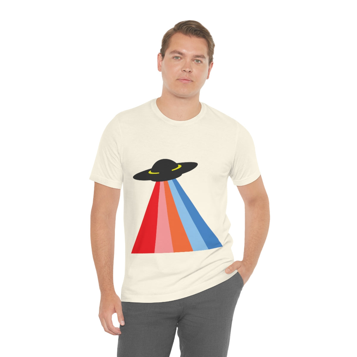 UFO Poster Minimal Art Aliens Arrival Unisex Jersey Short Sleeve T-Shirt Ichaku [Perfect Gifts Selection]