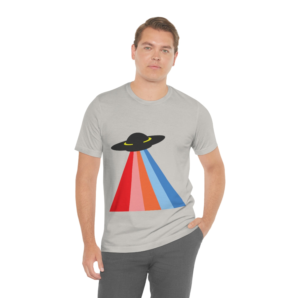 UFO Poster Minimal Art Aliens Arrival Unisex Jersey Short Sleeve T-Shirt Ichaku [Perfect Gifts Selection]