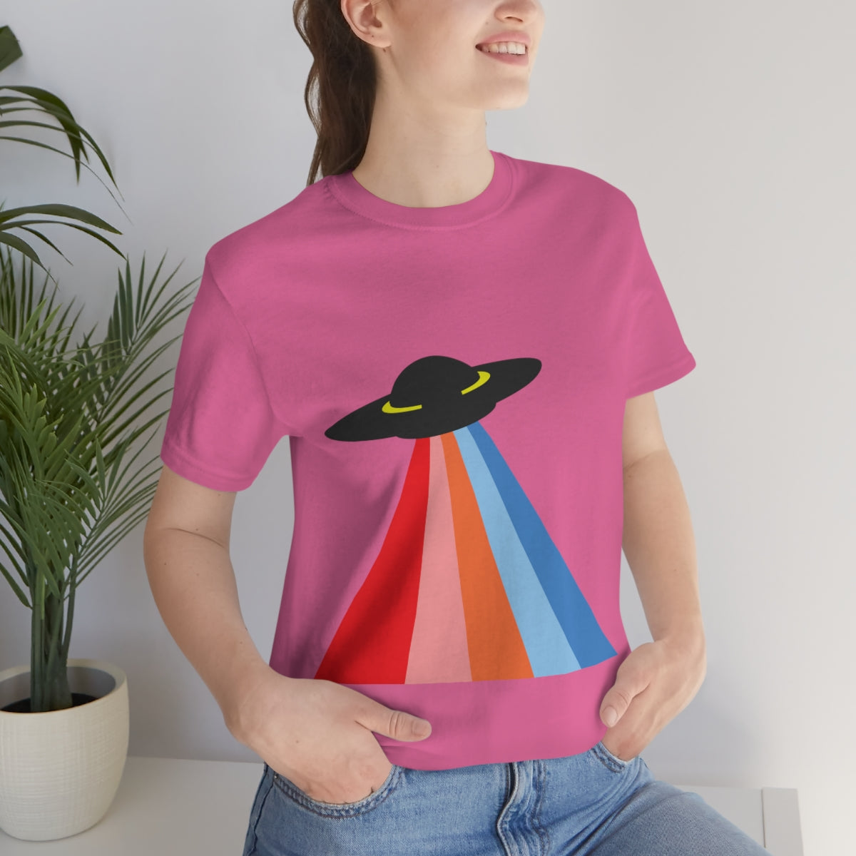 UFO Poster Minimal Art Aliens Arrival Unisex Jersey Short Sleeve T-Shirt Ichaku [Perfect Gifts Selection]