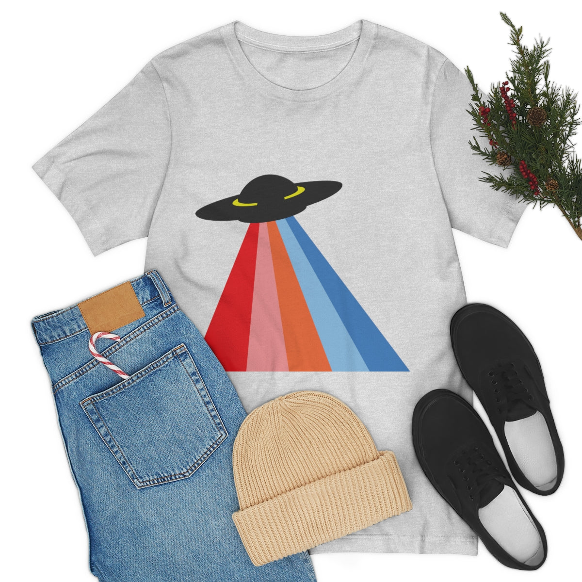 UFO Poster Minimal Art Aliens Arrival Unisex Jersey Short Sleeve T-Shirt Ichaku [Perfect Gifts Selection]