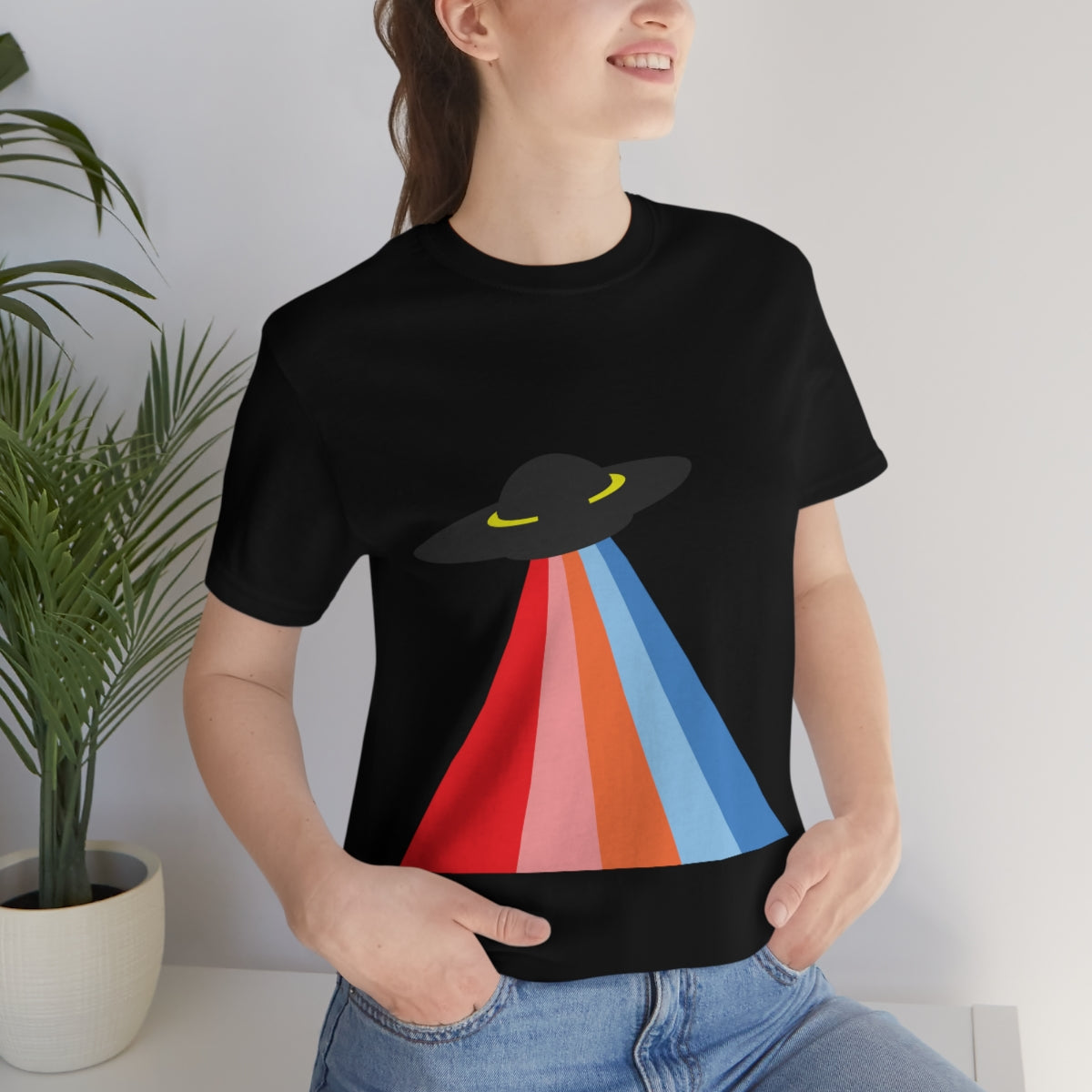 UFO Poster Minimal Art Aliens Arrival Unisex Jersey Short Sleeve T-Shirt Ichaku [Perfect Gifts Selection]