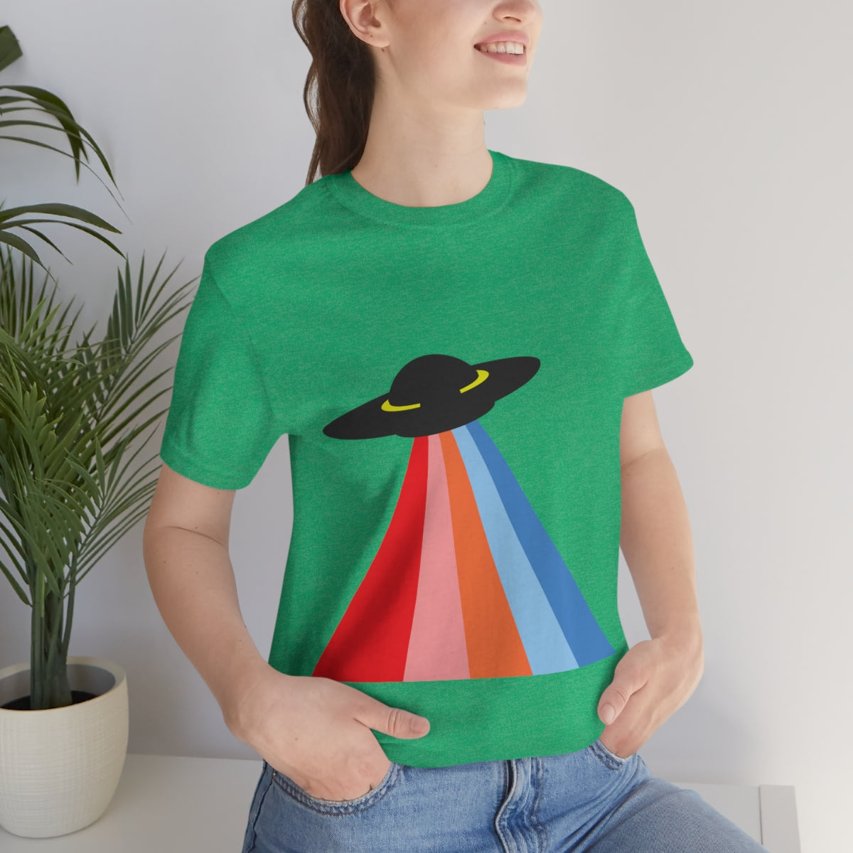 UFO Poster Minimal Art Aliens Arrival Unisex Jersey Short Sleeve T-Shirt Ichaku [Perfect Gifts Selection]