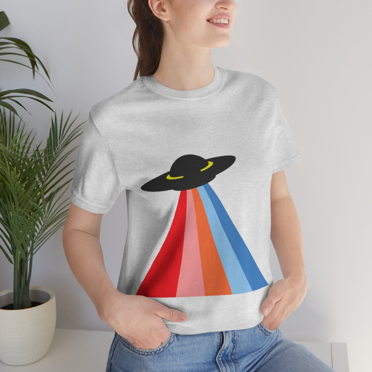 UFO Poster Minimal Art Aliens Arrival Unisex Jersey Short Sleeve T-Shirt Ichaku [Perfect Gifts Selection]