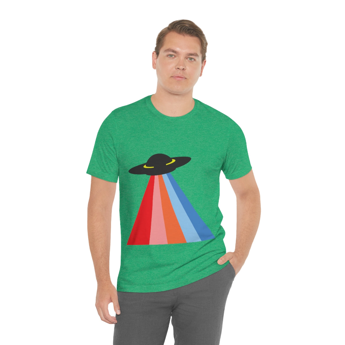 UFO Poster Minimal Art Aliens Arrival Unisex Jersey Short Sleeve T-Shirt Ichaku [Perfect Gifts Selection]