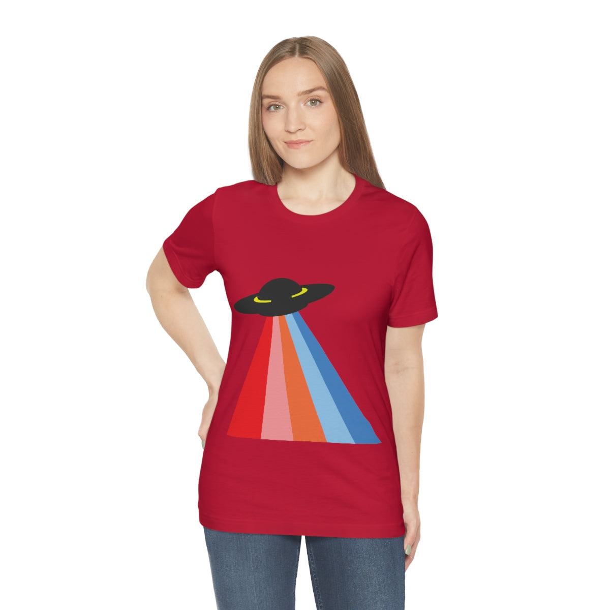 UFO Poster Minimal Art Aliens Arrival Unisex Jersey Short Sleeve T-Shirt Ichaku [Perfect Gifts Selection]