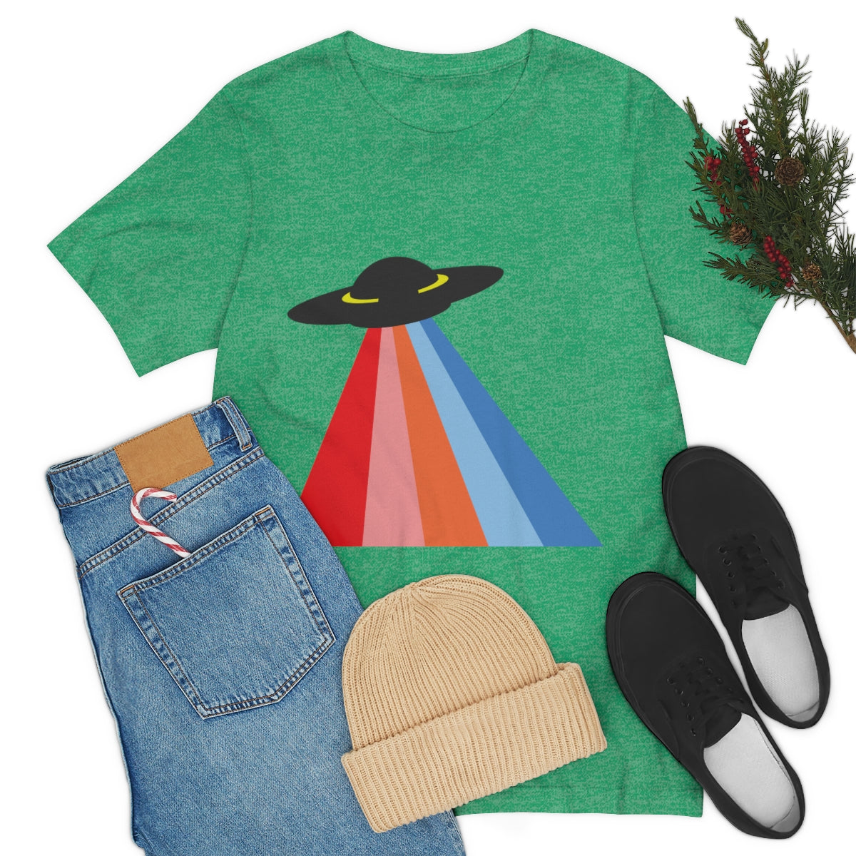 UFO Poster Minimal Art Aliens Arrival Unisex Jersey Short Sleeve T-Shirt Ichaku [Perfect Gifts Selection]