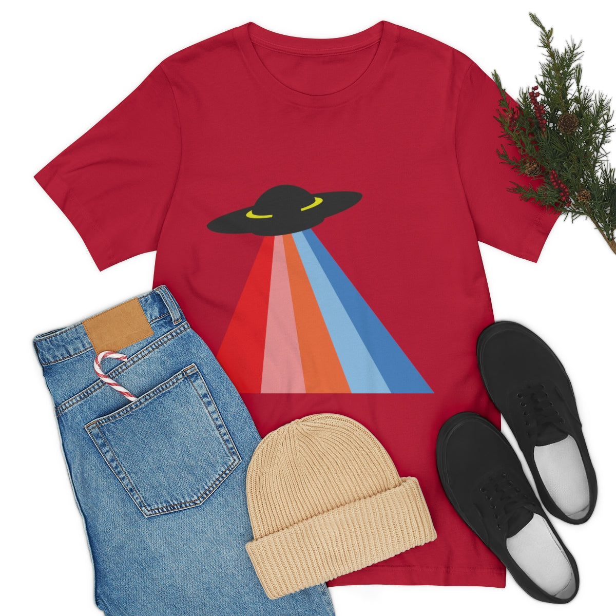 UFO Poster Minimal Art Aliens Arrival Unisex Jersey Short Sleeve T-Shirt Ichaku [Perfect Gifts Selection]