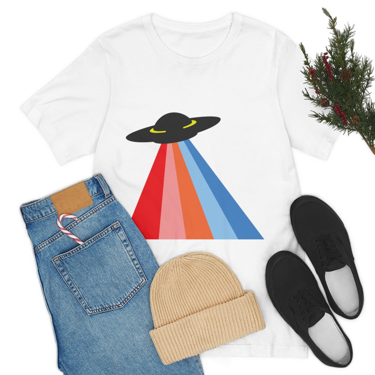 UFO Poster Minimal Art Aliens Arrival Unisex Jersey Short Sleeve T-Shirt Ichaku [Perfect Gifts Selection]