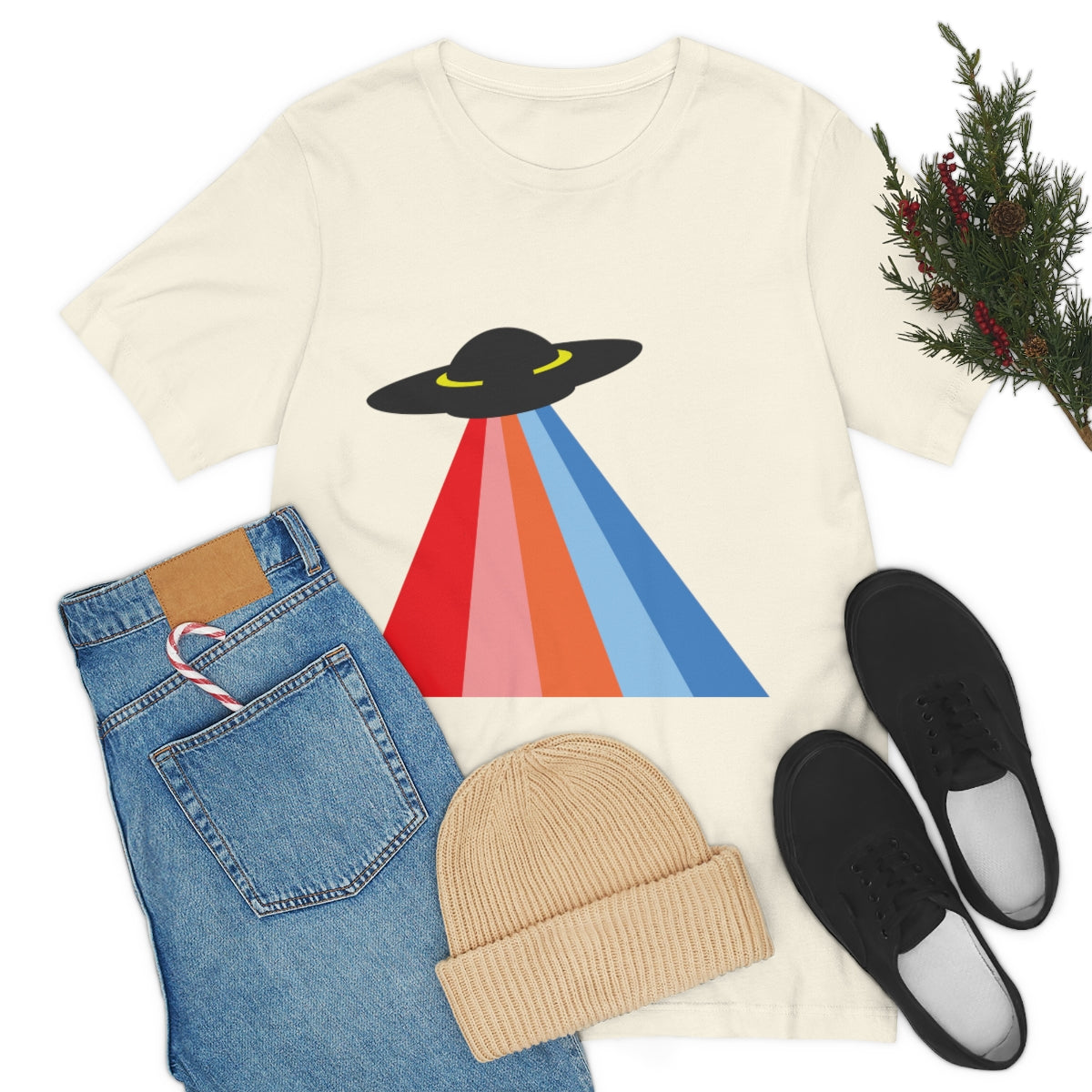 UFO Poster Minimal Art Aliens Arrival Unisex Jersey Short Sleeve T-Shirt Ichaku [Perfect Gifts Selection]