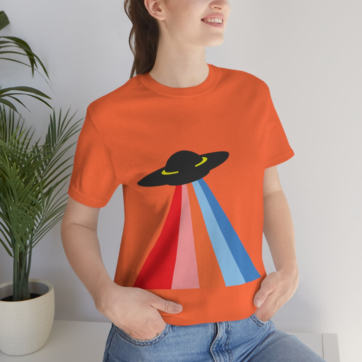 UFO Poster Minimal Art Aliens Arrival Unisex Jersey Short Sleeve T-Shirt Ichaku [Perfect Gifts Selection]