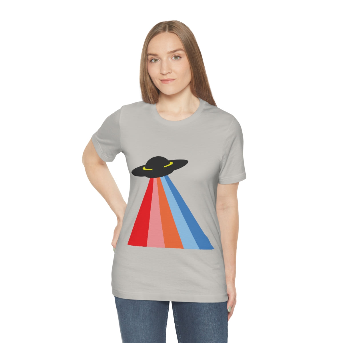 UFO Poster Minimal Art Aliens Arrival Unisex Jersey Short Sleeve T-Shirt Ichaku [Perfect Gifts Selection]