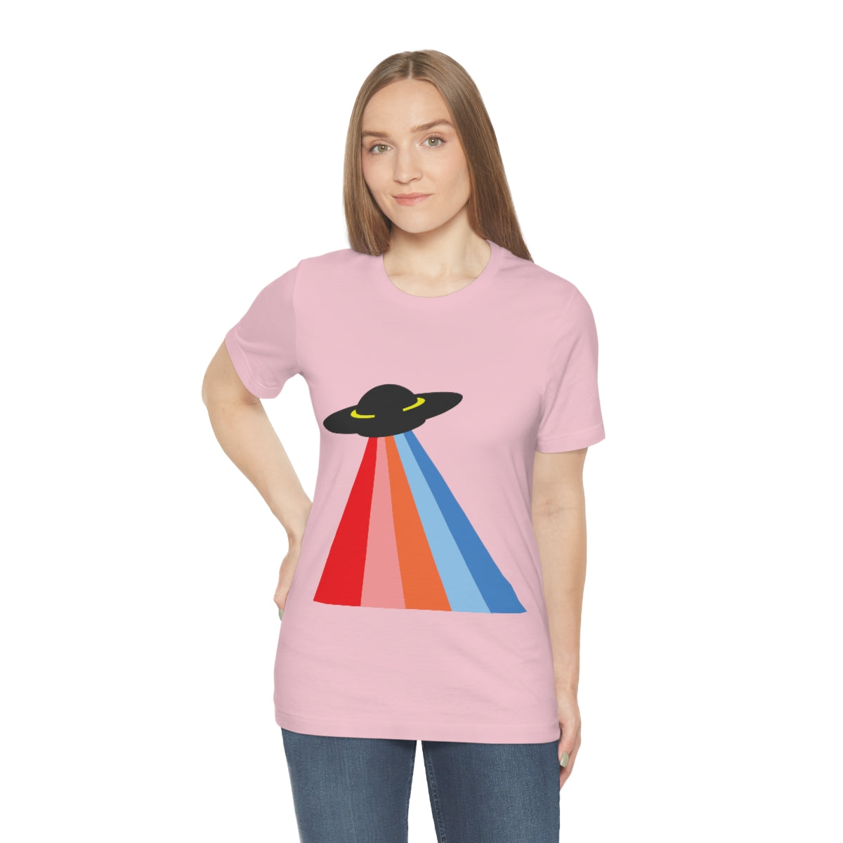 UFO Poster Minimal Art Aliens Arrival Unisex Jersey Short Sleeve T-Shirt Ichaku [Perfect Gifts Selection]