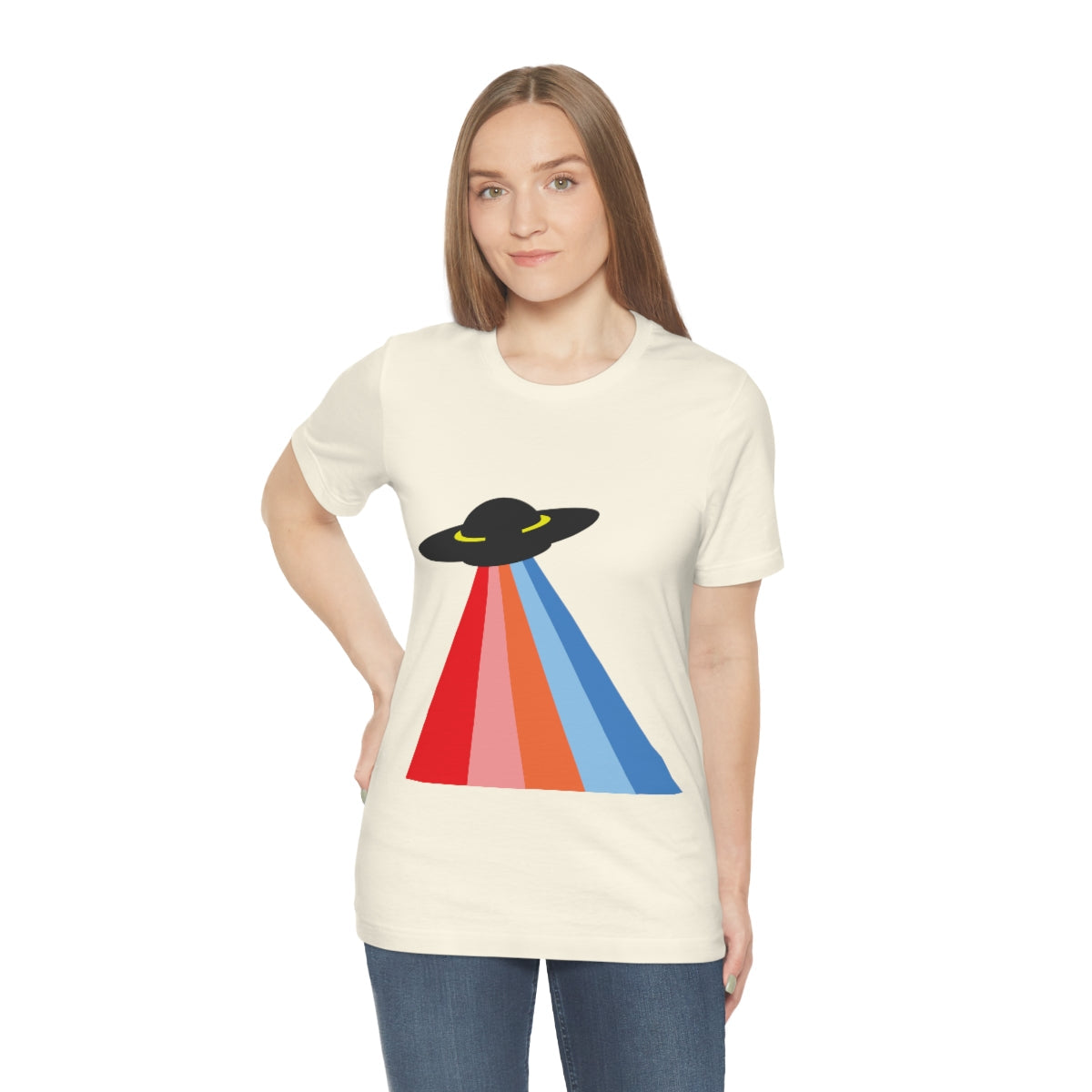 UFO Poster Minimal Art Aliens Arrival Unisex Jersey Short Sleeve T-Shirt Ichaku [Perfect Gifts Selection]