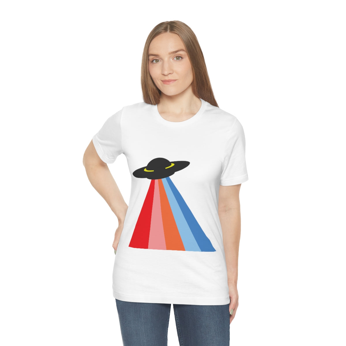 UFO Poster Minimal Art Aliens Arrival Unisex Jersey Short Sleeve T-Shirt Ichaku [Perfect Gifts Selection]