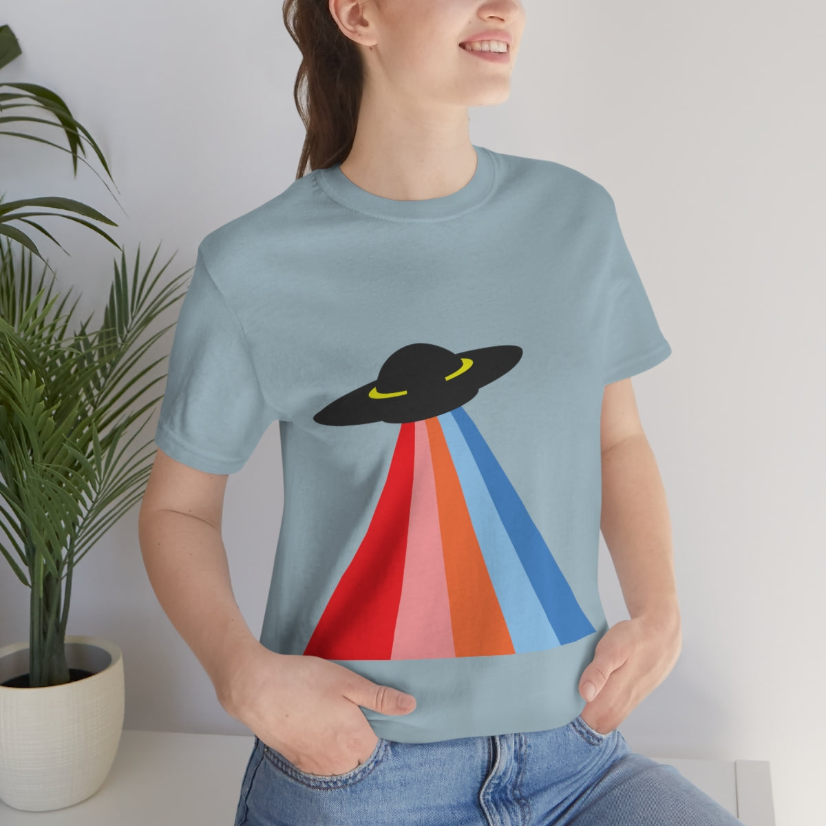 UFO Poster Minimal Art Aliens Arrival Unisex Jersey Short Sleeve T-Shirt Ichaku [Perfect Gifts Selection]