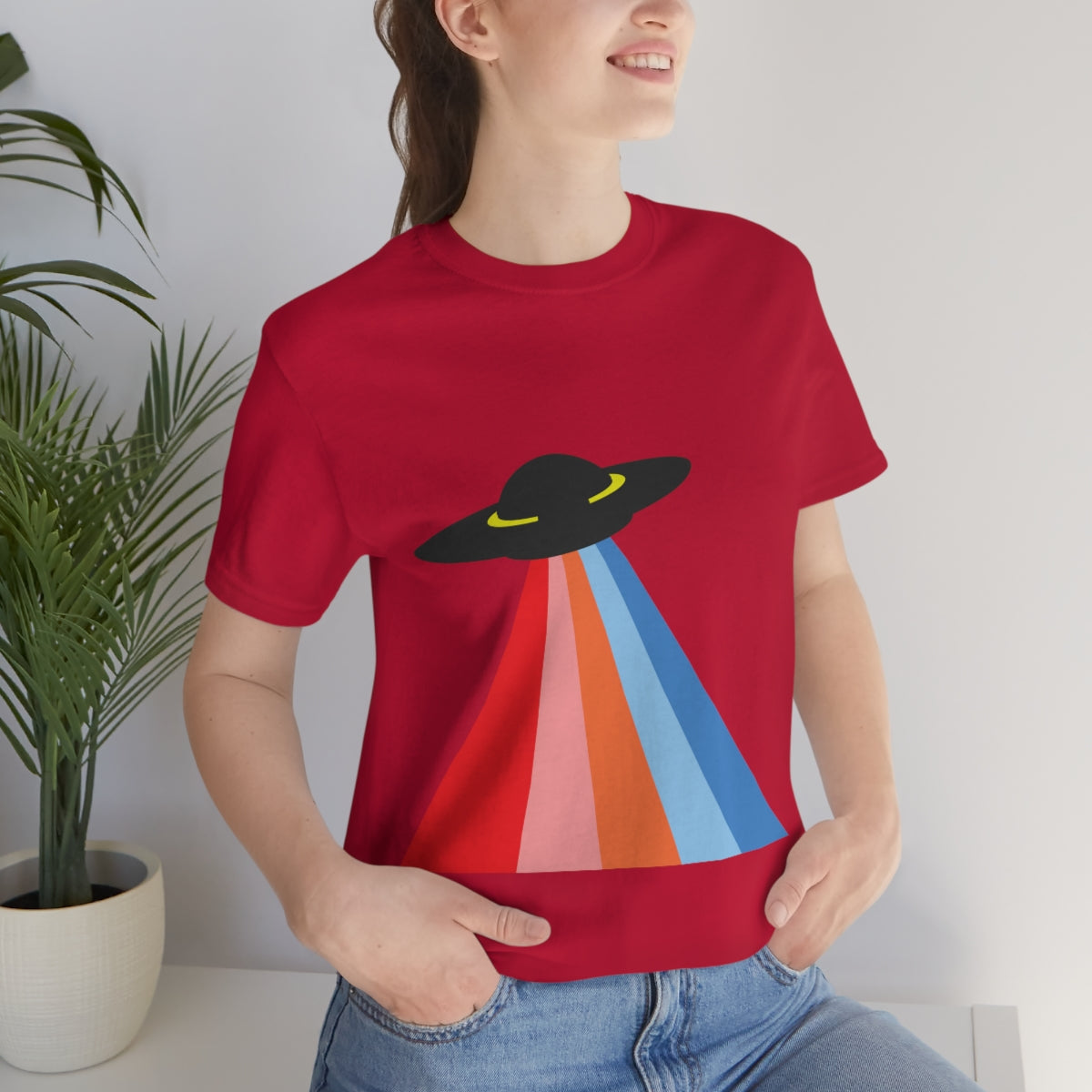 UFO Poster Minimal Art Aliens Arrival Unisex Jersey Short Sleeve T-Shirt Ichaku [Perfect Gifts Selection]