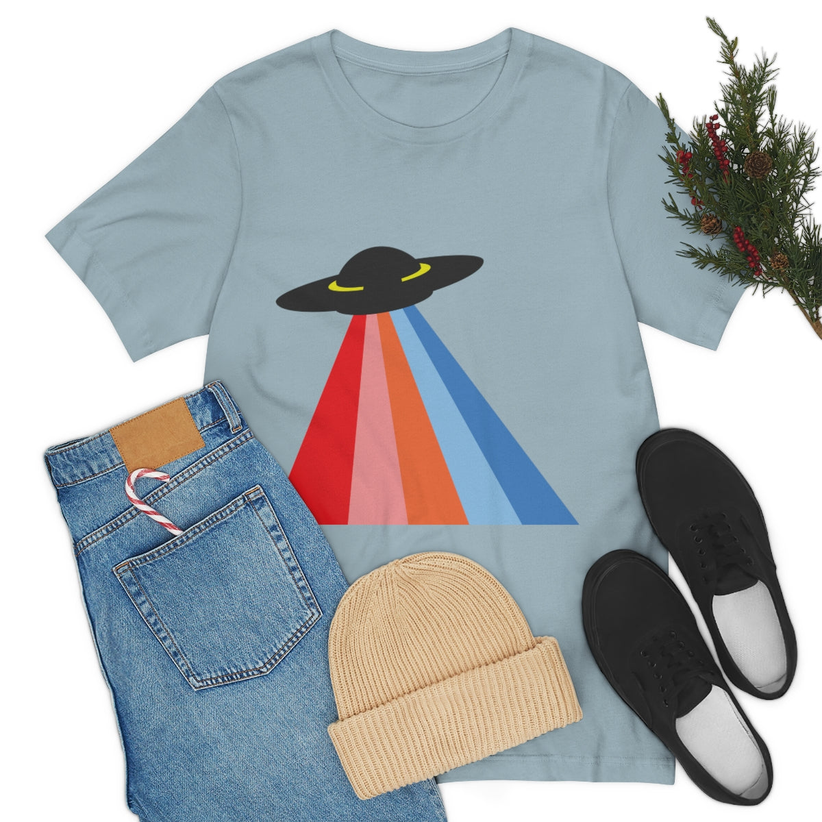 UFO Poster Minimal Art Aliens Arrival Unisex Jersey Short Sleeve T-Shirt Ichaku [Perfect Gifts Selection]