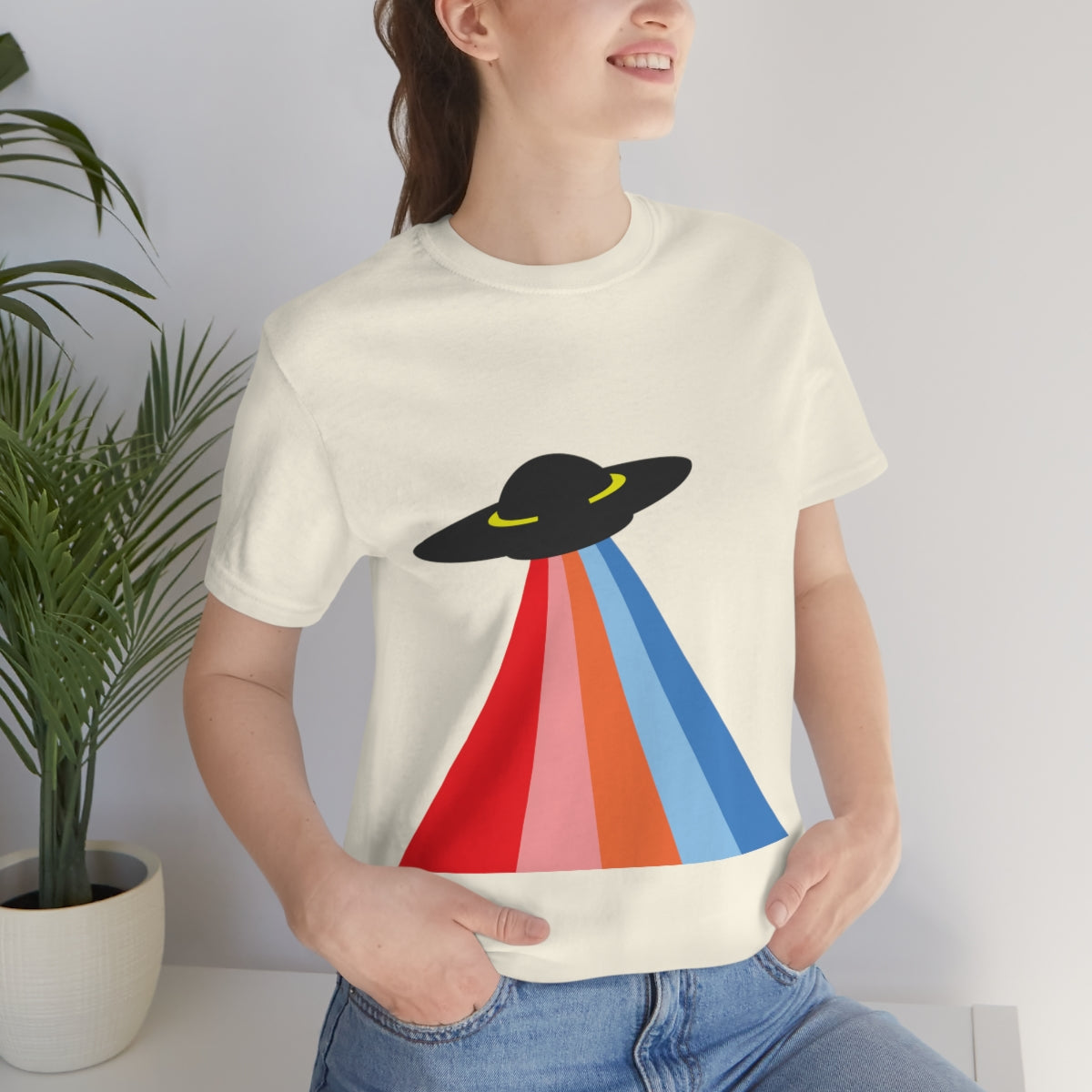 UFO Poster Minimal Art Aliens Arrival Unisex Jersey Short Sleeve T-Shirt Ichaku [Perfect Gifts Selection]