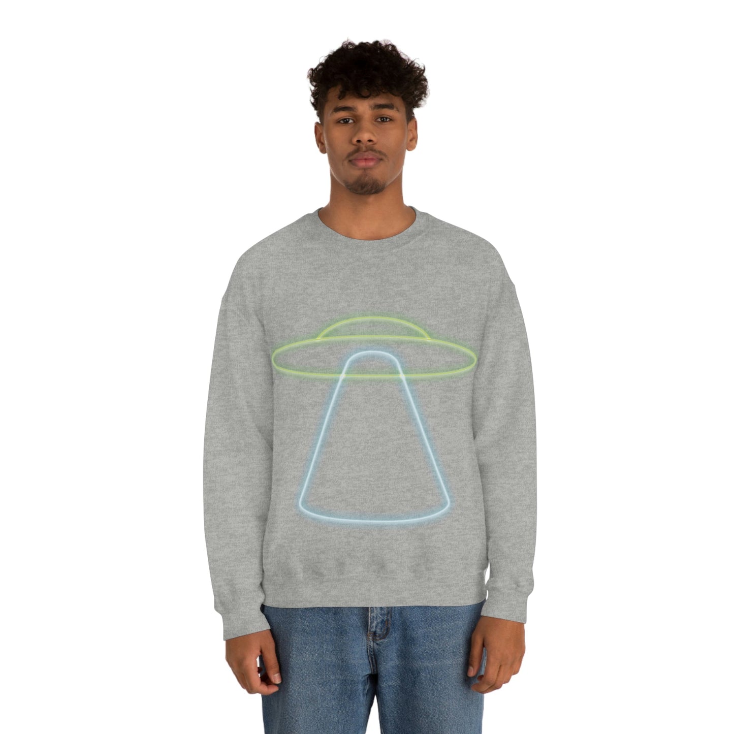 UFO Retro Glowing Neon Light Aliens Arrival Classic TV Series Unisex Heavy Blend™ Crewneck Sweatshirt Ichaku [Perfect Gifts Selection]