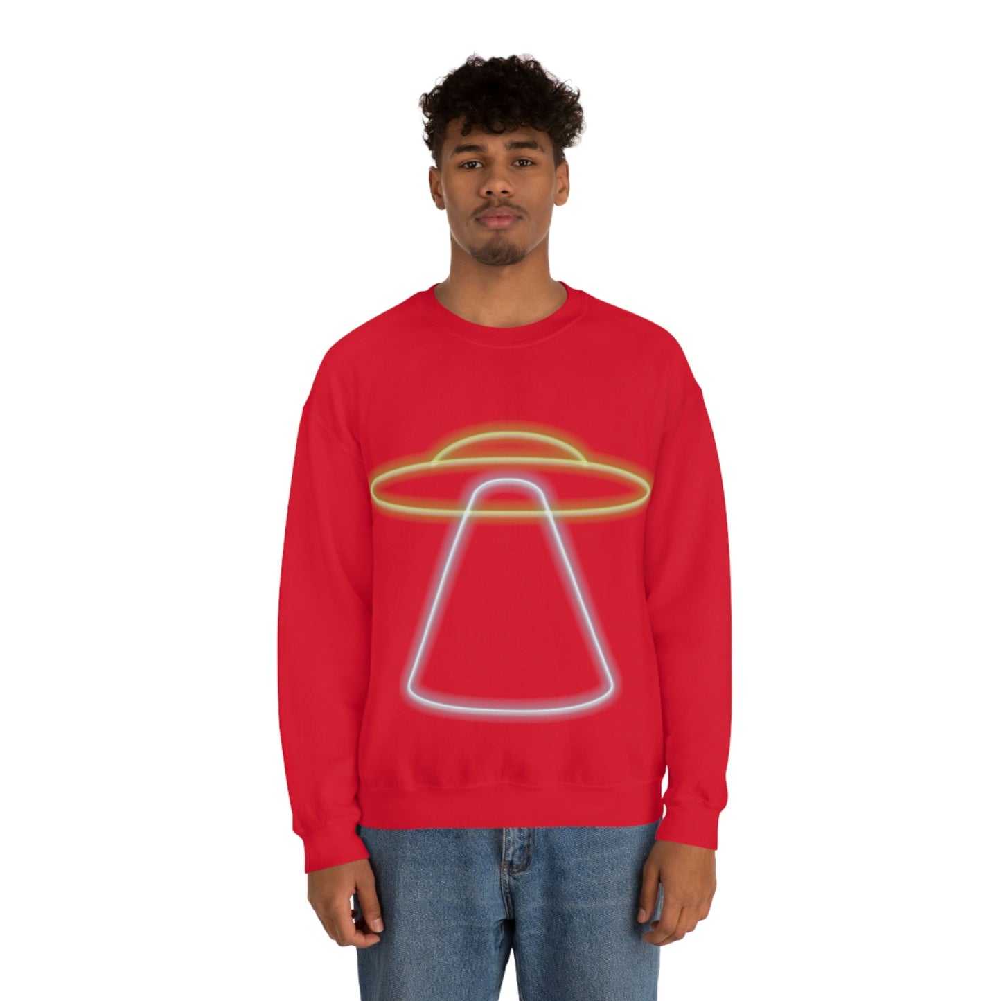 UFO Retro Glowing Neon Light Aliens Arrival Classic TV Series Unisex Heavy Blend™ Crewneck Sweatshirt Ichaku [Perfect Gifts Selection]