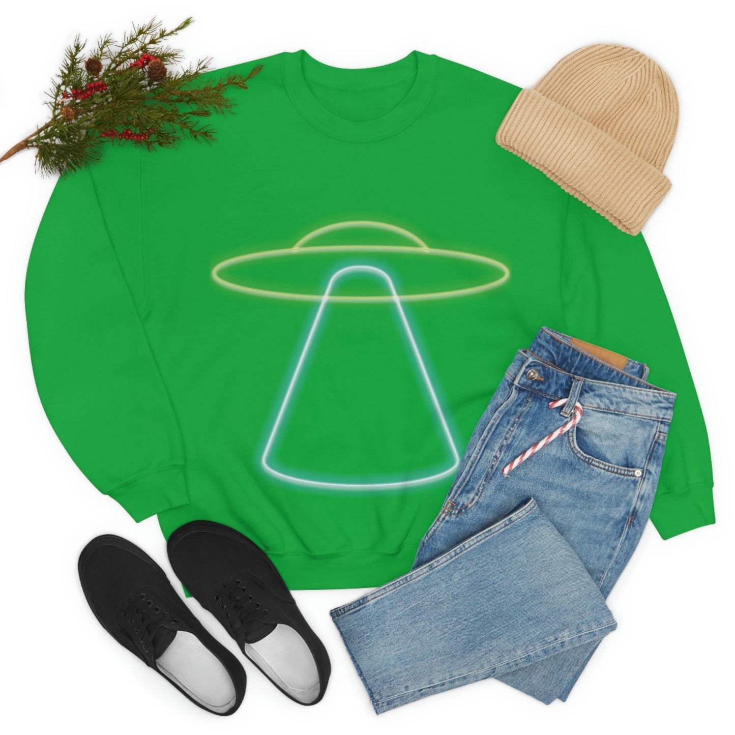 UFO Retro Glowing Neon Light Aliens Arrival Classic TV Series Unisex Heavy Blend™ Crewneck Sweatshirt Ichaku [Perfect Gifts Selection]