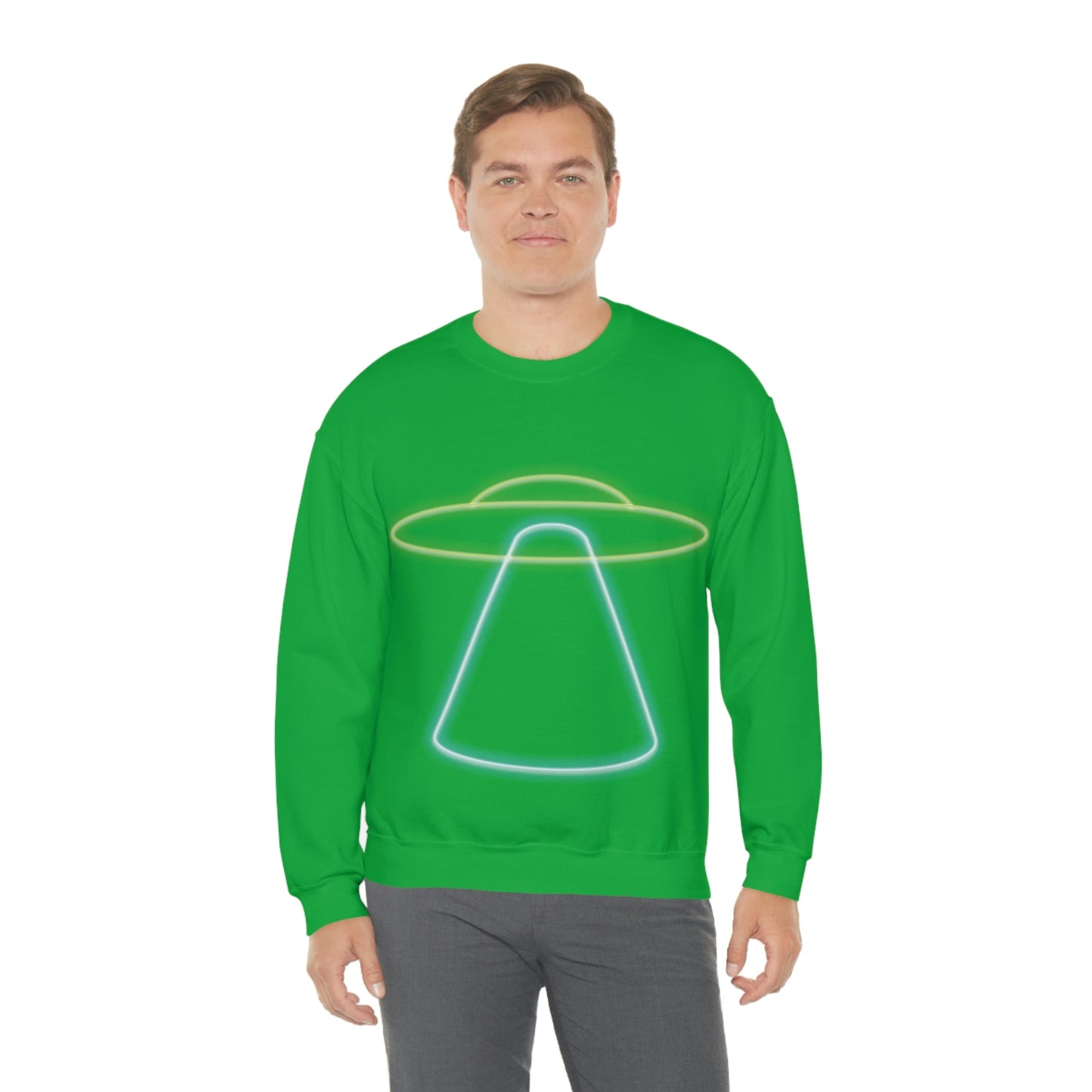 UFO Retro Glowing Neon Light Aliens Arrival Classic TV Series Unisex Heavy Blend™ Crewneck Sweatshirt Ichaku [Perfect Gifts Selection]