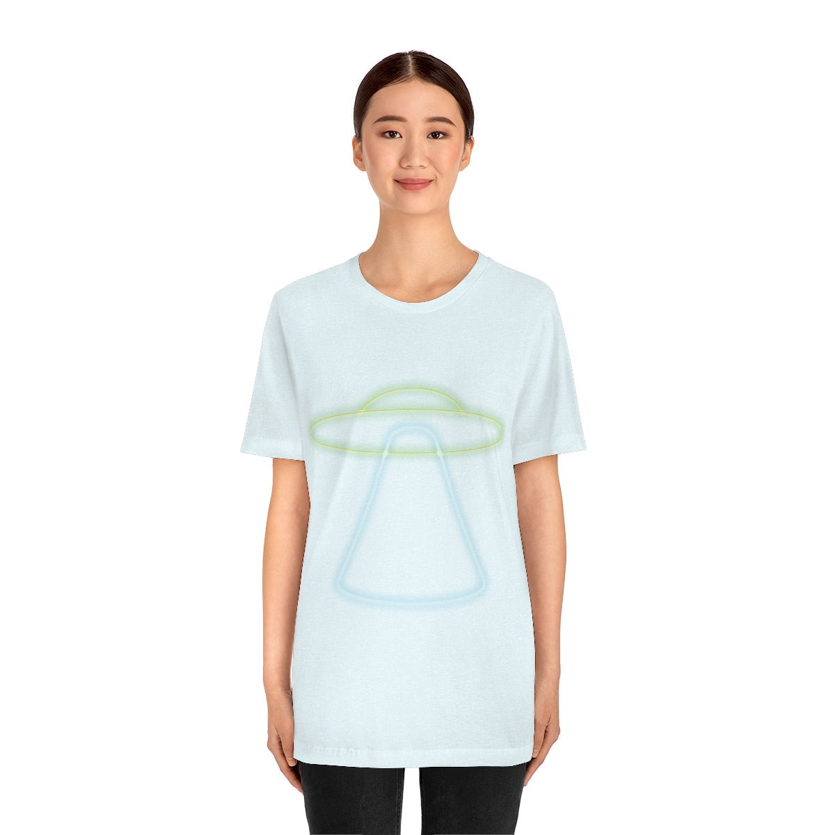 UFO Retro Glowing Neon Light Aliens Arrival Classic TV Series Unisex Jersey Short Sleeve T-Shirt Ichaku [Perfect Gifts Selection]