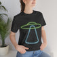 UFO Retro Glowing Neon Light Aliens Arrival Classic TV Series Unisex Jersey Short Sleeve T-Shirt Ichaku [Perfect Gifts Selection]