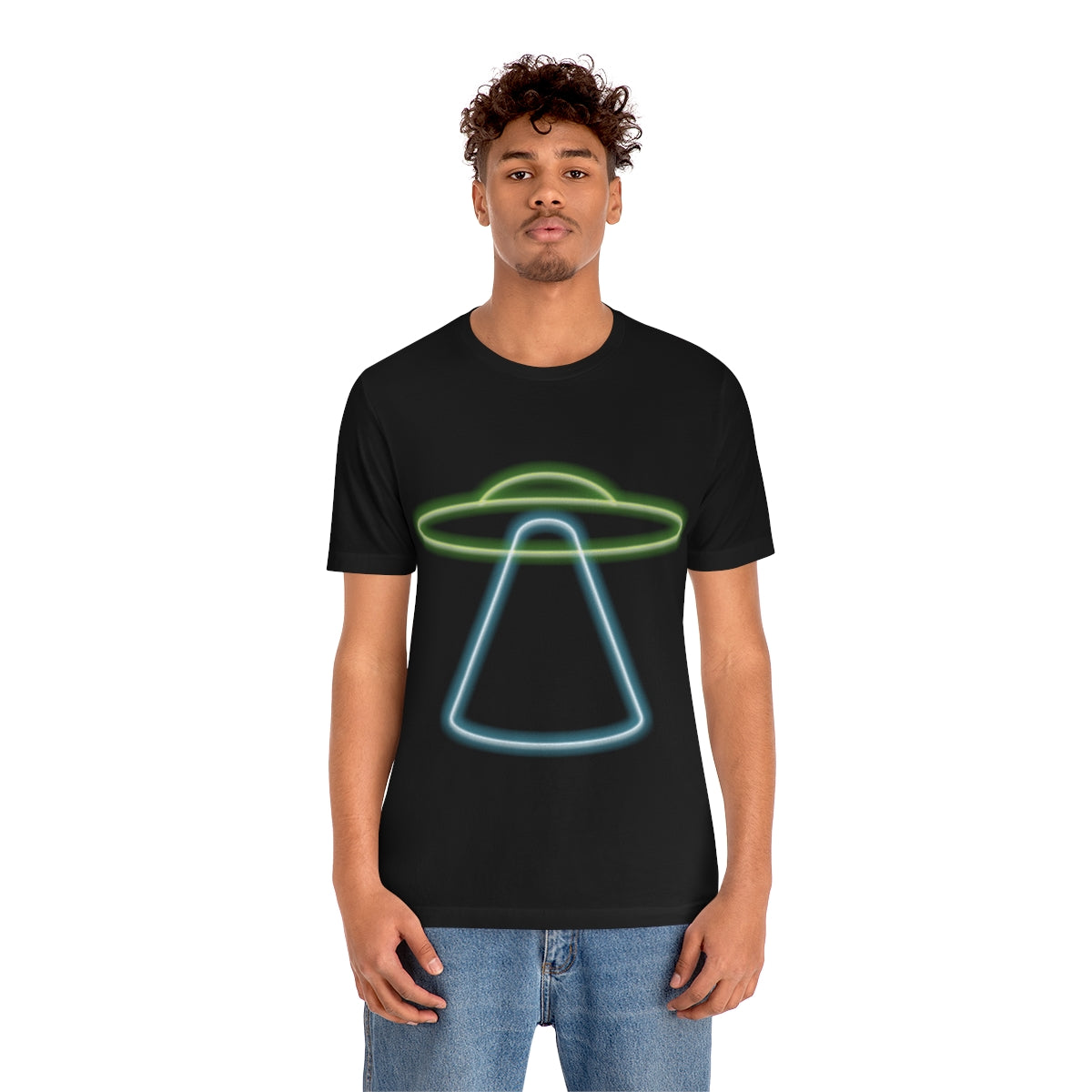 UFO Retro Glowing Neon Light Aliens Arrival Classic TV Series Unisex Jersey Short Sleeve T-Shirt Ichaku [Perfect Gifts Selection]