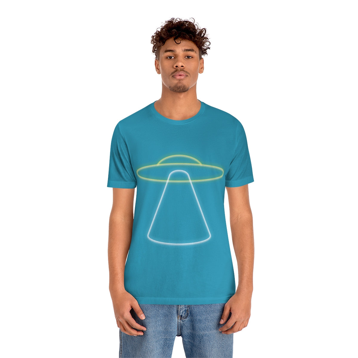 UFO Retro Glowing Neon Light Aliens Arrival Classic TV Series Unisex Jersey Short Sleeve T-Shirt Ichaku [Perfect Gifts Selection]