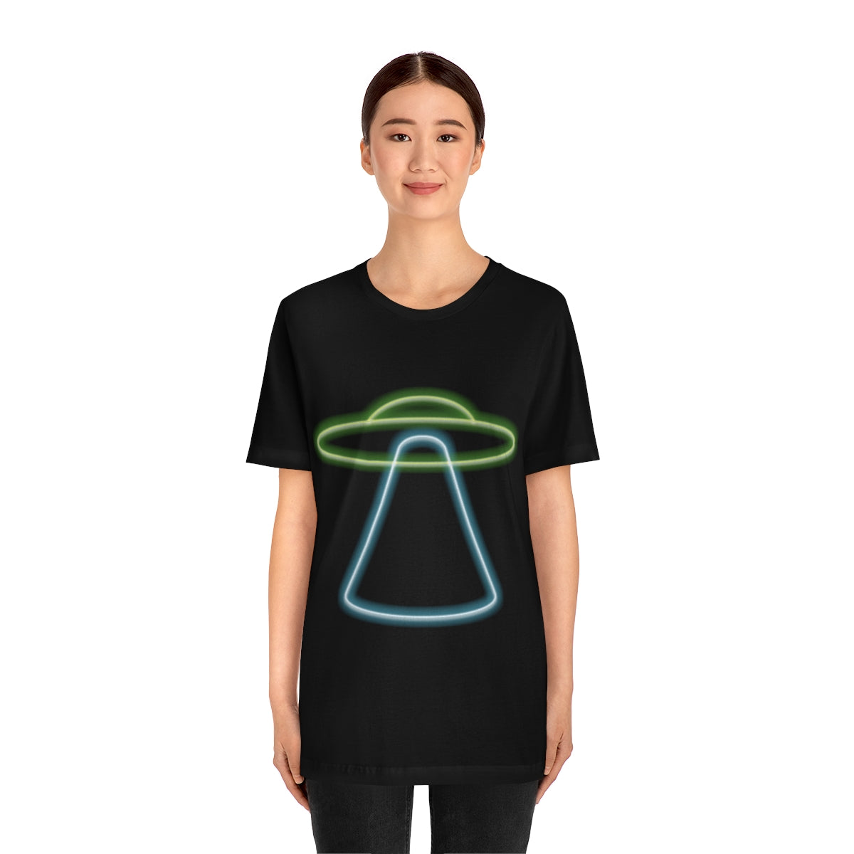 UFO Retro Glowing Neon Light Aliens Arrival Classic TV Series Unisex Jersey Short Sleeve T-Shirt Ichaku [Perfect Gifts Selection]